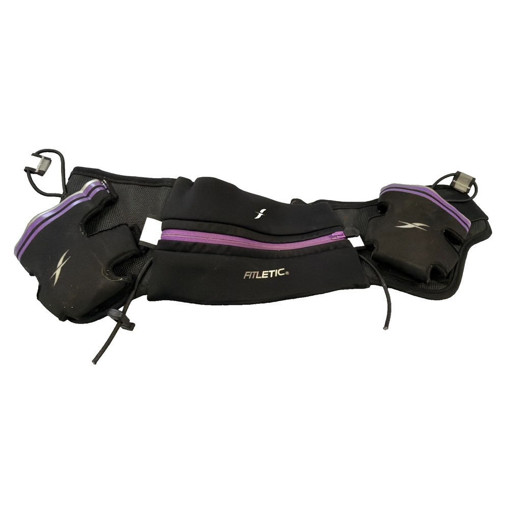 Fitletic Hydra 16 Hydration Running Belt Black Purple Waist Pack Race Bib Loops‎